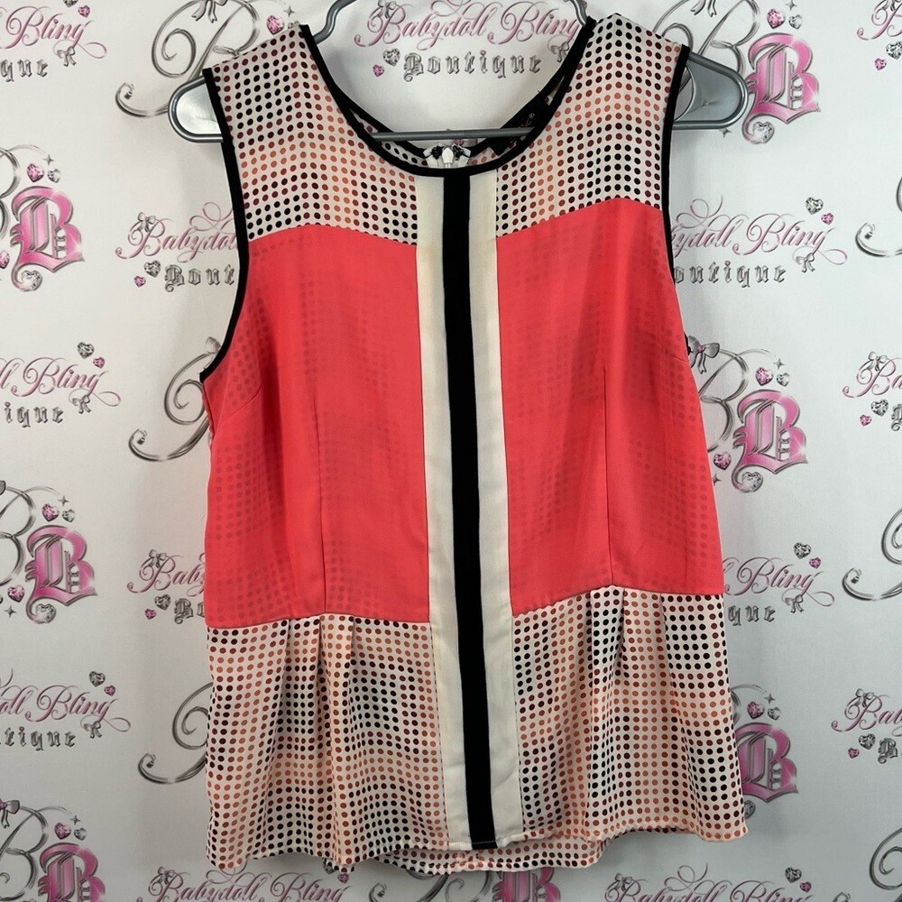 Dex tank top peplum dotted polka dot orange Coral and Black Colorblock Blouse